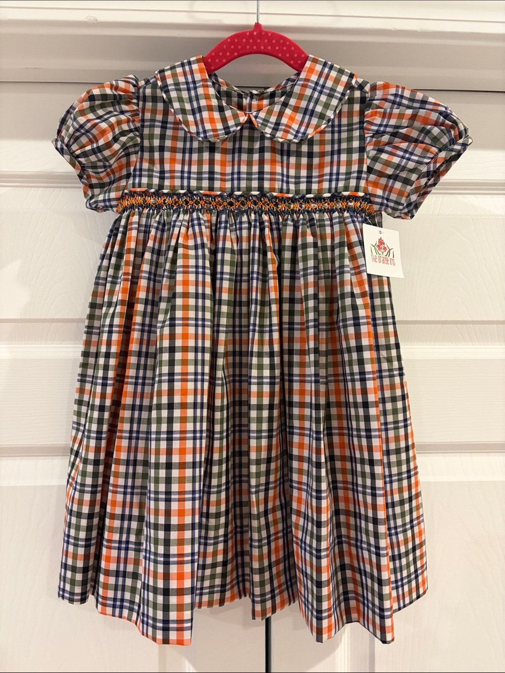 bella bliss Orange, Green & Navy Plaid Smocked Dress